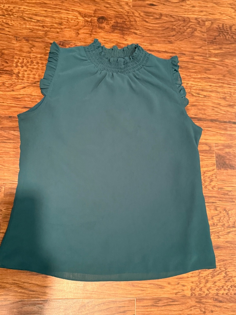 J.Crew Dark Teal Smocked Ruffle Neck Sleeveless Blouse XS